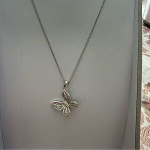 925 Sterling Silver Silver-Tone CZ butterfly Drop Necklace -